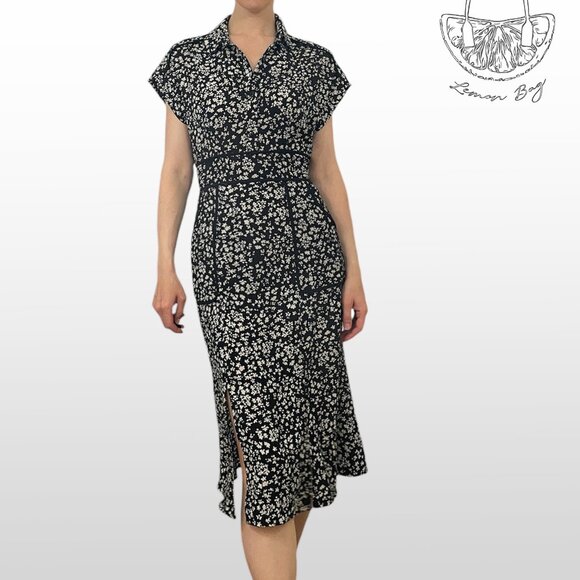 Monteau / Midi Floral Pattern Summer Light Dress / Size S / Color Black White - Picture 2 of 5